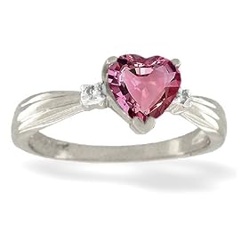 14K White Gold Genuine Heart Pink Tourmaline and Diamond Ring by Jewels For Me