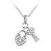 Sterling Silver Cubic Zirconia Heart Lock and Key Pendant, 18