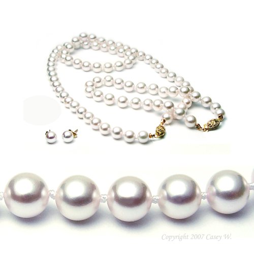 AAA Quality 3-Piece Round 6.5-7mm White Akoya SaltWater Cultured Pearl Necklace & Bracelet & Earrings