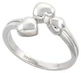 1/2 (12.5 mm) Sterling Silver High Polished 3-Heart ring