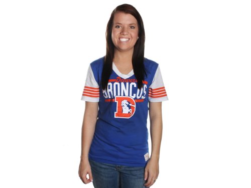 Denver Broncos T-Shirt : Mitchell & Ness Denver Broncos Ladies MVP Premium V-Neck T-Shirt - Royal Blue