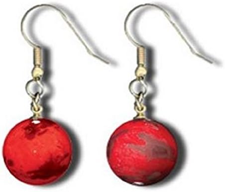 Shasta Visions Planet Mars Earrings-Wearable Art Glass Marbles with 22kt Gold Filled Findings and .5 Inch Diameter Glass Orbs