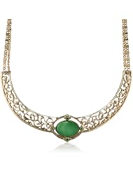 Signature 1928 "Semi Precious" Gold Tone Green Moonstone Oval Collar Pendant Necklace, 16"