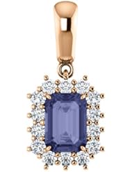 10K Rose Gold 7.00x5.00mm Emerald Cut Iolite and Diamond Pendant -- LIFETIME WARRANTY