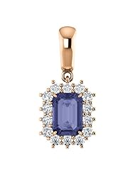 14K Rose Gold 7.00x5.00mm Emerald Cut Iolite and Diamond Pendant -- LIFETIME WARRANTY