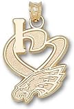 Philadelphia Eagles Solid 10K Gold ''I Heart'' Eagle Head Logo 3/4'' Pendant