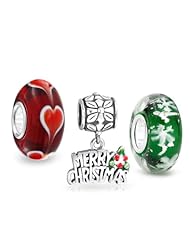 Bling Jewelry Merry Christmas Snowflake Heart Silver Bead Bundle Fits Pandora