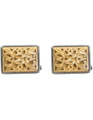 Phillip Gavriel 18K Gold & Sterling Silver Byzantine Rectangular Filigree Design Cuff Links