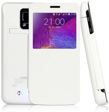 Cycer Samsung Galaxy Note 4 4800mAh Battery Case Extended Battery Case External Battery Charger Case Backup Power Bank Rechargeable Power Case with Kickstand and Faux Leather Flip Cover (White)