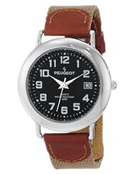 Peugeot Unisex 484TN Unisex Black Dial Leather and Canvas Strap Watch