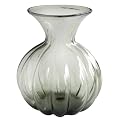 Ribbed Glass Vase - Smoke Gray (10")