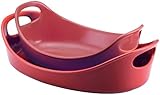 Rachael Ray Stoneware 1-Quart and 1-1/2-Quart Oval Bubble and Brown Baker Set, Red
