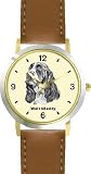 English Springer Spaniel (SC) Dog - WATCHBUDDY&reg; DESIGNER DELUXE TWO-TONE THEME WATCH - Arabic Numbers-SAND & SOIL STYLE - Pale Yellow Dial with Brown Leather Strap-Size-Large ( Men's Size or Jumbo Women's Size )