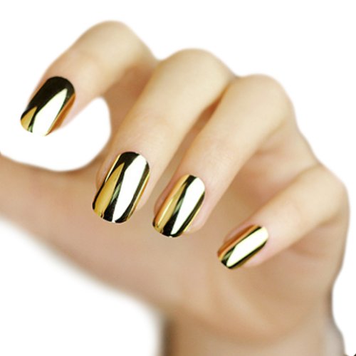 LOCOMO 12pc Metallic Color Electroplated Acrylic False Fake Full Nail Tip Art Gold NAC010GOL