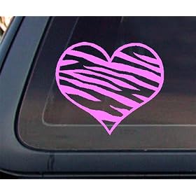 PINK Zebra Print Heart Car Decal / Sticker