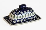 Polish Pottery Covered Butter Dish Peacock