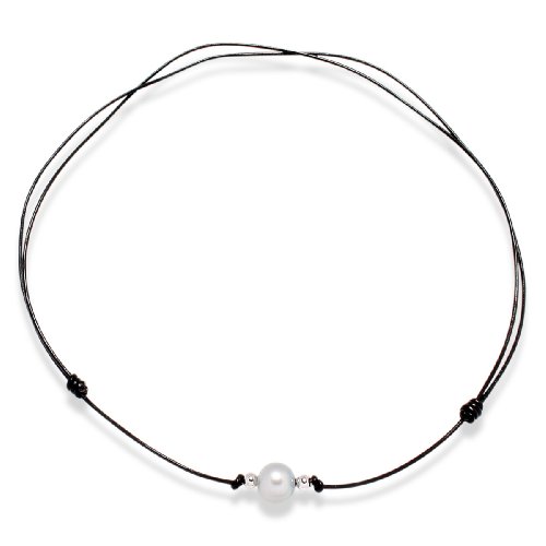 Valero Pearls pearls4girls Damen-Halskette Lederband schwarz S&uuml;&szlig;wasser-Zuchtperle silber f Preisvergleich