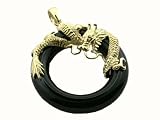 Onyx Dragon Ring Pendant, 14k Gold