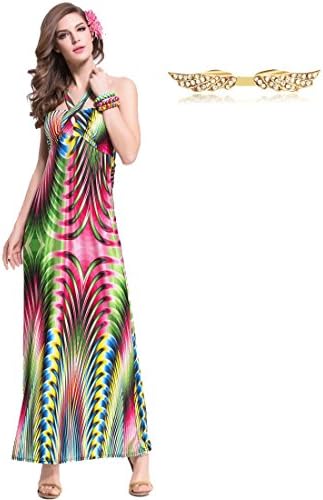 Tyyliks Women's Summer Sleeveless Keyhole Halter Bohemia Print Long Beach Dress