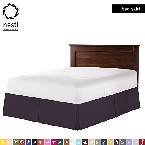 Pleated Bed-Skirt Queen Size - Dark Purple (Eggplant) Luxury Double Brushed 100% Microfiber Dust Ruffle, 14