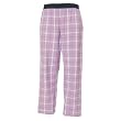 Lavender and White tartan plaid check flannel cotton pants for lounging, sleep, sports. Unisex relaxed fit, exposed elastic waist