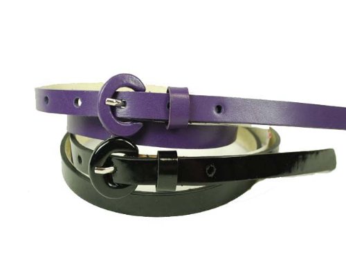 Charter Club Women’s Narrow Belt – 2 Piece Set Black Patent/Purple Medium