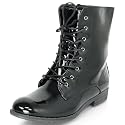 MQ23 Damen Schnürboots Stiefeletten in Lackleder-Look mit Blockabsatz MQ1194