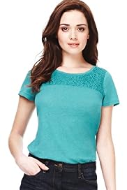 Petite Linen Blend Floral Lace Yoke Top