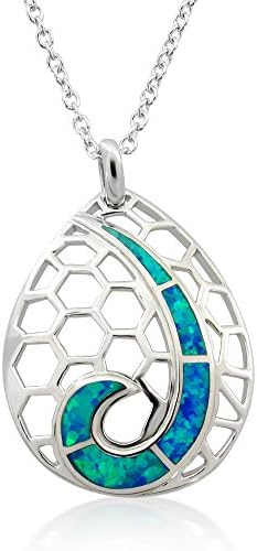 Lab Created Blue Opal Seafish .925 Sterling Silver Pendant with 18inch Silver Chain