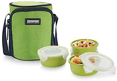 Smart Lock Sml-303 Airtight Tiffin Box With Insulated Bag , Melamine, 3 Pc Set Green