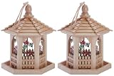 Lot of 2 Hanging Gazebo Wood Birdhouse Bird House Feeder