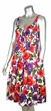 Lauren by Ralph Lauren Multi Color Cotton Blend Floral Pleated Pockets V-neck Dress Misses