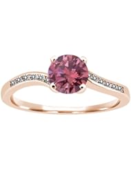 0.89 Ct Round Pink and White Diamond 925 Rose Gold Plated Silver Ring