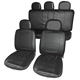 Leather Look Full Car Seat Cover Set - All Black with Split Rears