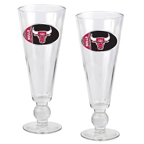 Chicago Bulls NBA 2pc Pilsner Glass Set with Basketball on stem - Oval Logo by