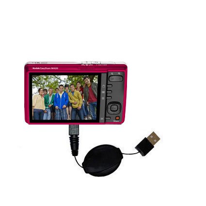 Retractable USB Cable for the Kodak EasyShare M420 with Power Hot Sync and Charge capabilities - uses Gomadic TipExchange Technology