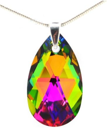 Green Yellow Blue Red 925 Sterling Silver Swarovski Elements Crystal Teardrop Pendant Necklace for Women