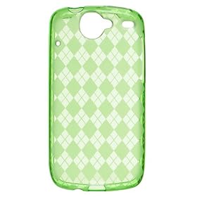 Premium Flexi Crystal Plastic Skin Snap-on Case for Google Phone Nexus One 1 - Green Diamond Checkers Plaid Print