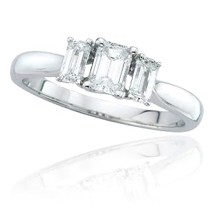 Buy 14k White Gold Emerald Cut 3-Stone Ring (1 2 ct center, 1 cttw, I-J Color, I1, Clarity) by Amazon.com Collection