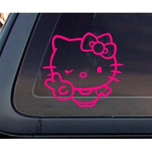 Hello Kitty with Peace Sign PINK Car Decal / Sticker
