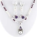 Pearl & Amethyst Sterling Silver Pendant & Freshwater Pearl Necklace & Earrings n958e58