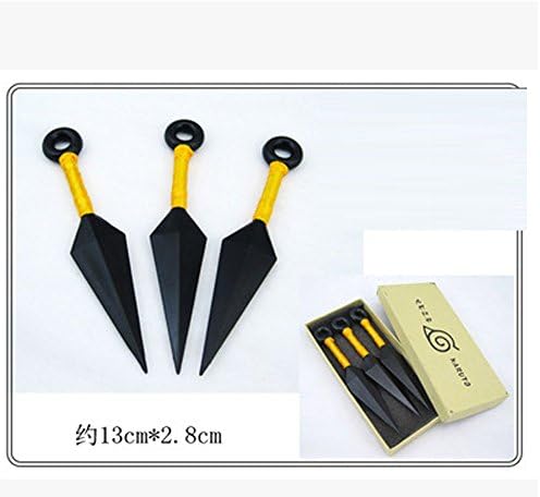 Set of 3 Red Throwing Knives Kunai Naruto Cosplay Yellow Color