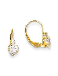 MadiK® 14k Yellow Gold Heart Shape Clear CZ Polished Leverback Earrings