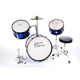 AB 3 Piece Kids Drumset With Snare, Cymbal, Pedal, Throne, and Drumsticks - Blue