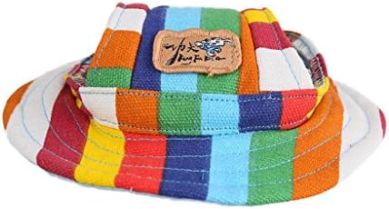 Kung Fu Dog Colorful Stripe Pet Dog Cat Canvas Hat Sun-shading Cap with Ear Holes Only for Small Dogs