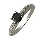 0.75cttw Natural White Round Diamonds (SI-Clarity,G-H-Color) with Round Natural Treated Black Diamond (AAA-Clarity, Deep Black-Color)Engagement Ring in 14K White Gold