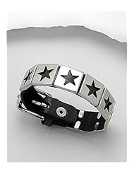 Black Star Leather Bracelet In White Base