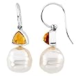 14K White Gold Paspaley South Sea Cultured Pearl and Citrine Earrings - 12.00mm