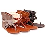 Womens Gladiator Sandals, Ankle Wrap Flats with Buckle Straps & Stud Detail Design