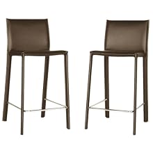 Baxton Studio 35-1/2-Inch-Tall Leather Counter Stool, Set of 2, Espresso Brown